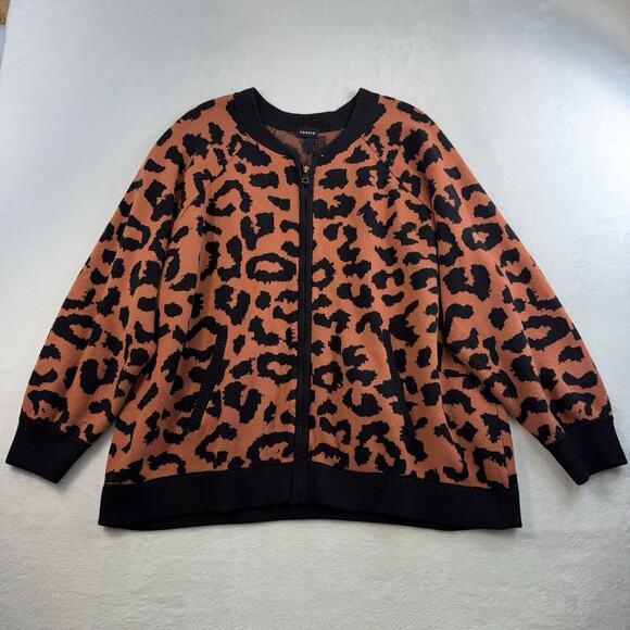 Torrid Plus 4X 4 Cardigan Zip Up Bomber Sweater Leopard Animal Print Heavy Knit - Picture 4 of 15